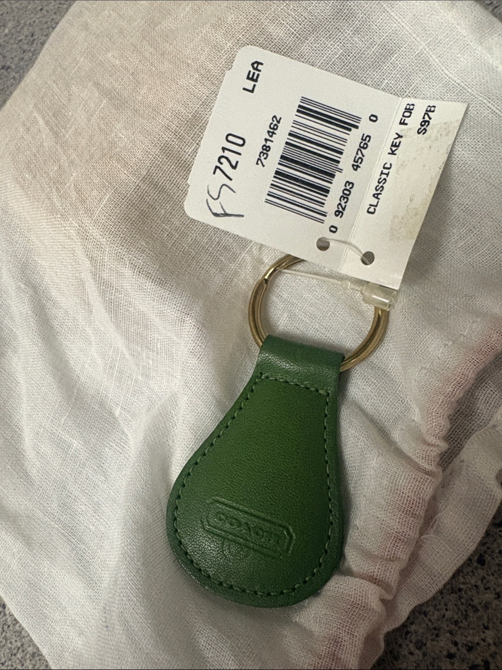 Coach Green Leather Key Fob with Gold Ring